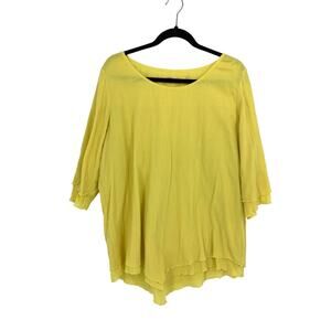 Soft Surroundings Siesta Key Tunic Womens Sz L Yellow Cotton Gauze 3/4 Sleeve